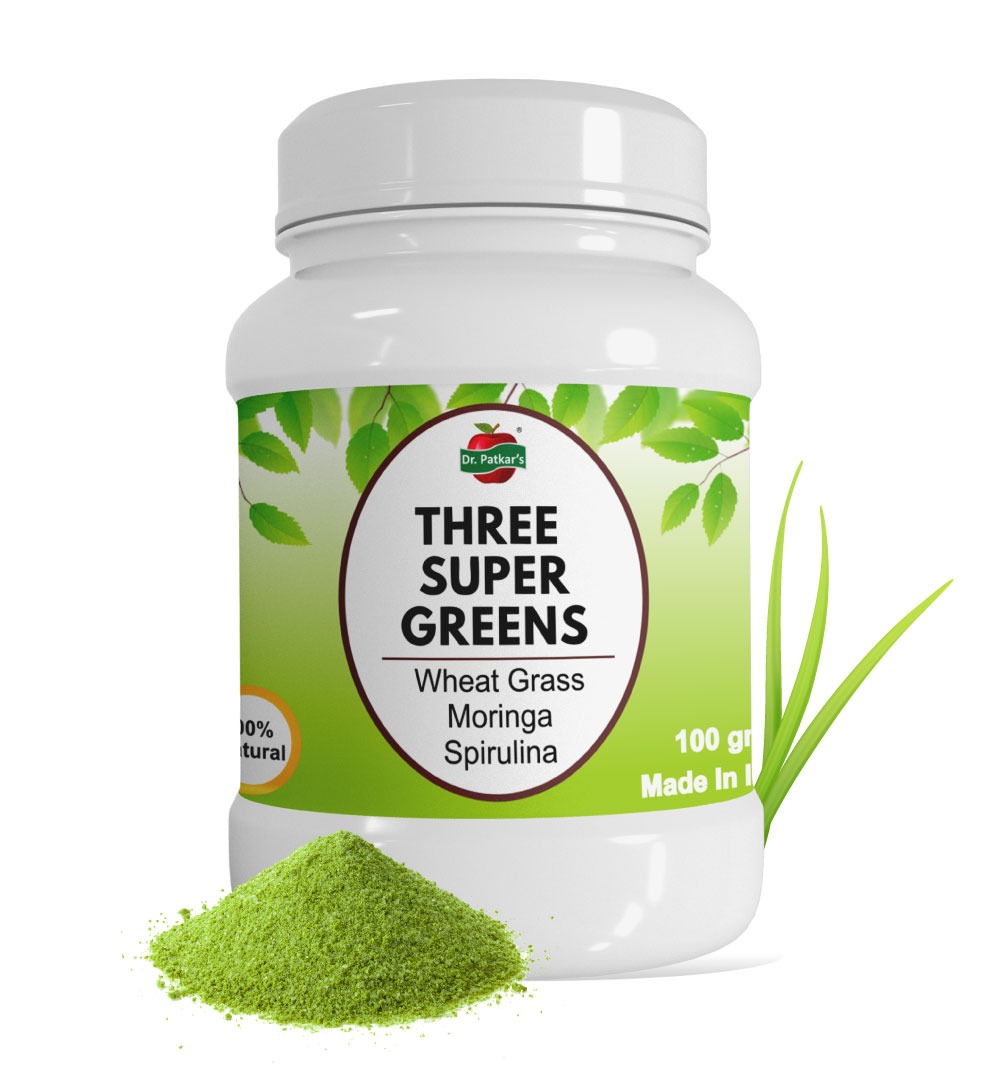 Dr. Patkars Three Super Greens Mixture of Natural Ingredients Spirulina Powder, Moringa Powder, and Wheatgrass Powder 100gm